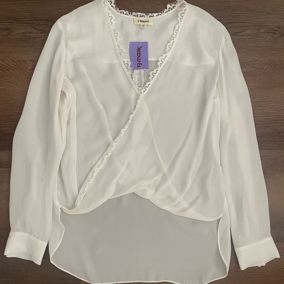 L'Agence Rosario Top Lace Trim Surplice Ivory 100% Silk Size Small NWOT - Picture 4 of 7